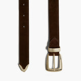 Khaite - Benny Belt in Coffee Suede with Gold