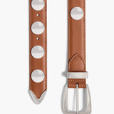 Khaite - Benny Belt with Studs in Dark Tan Leather and Silver