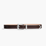 Khaite - Benny Belt in Dark Brown Leather and Off-White Stitching with Silver