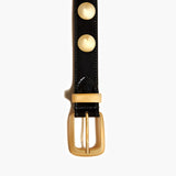 Khaite - Benny Belt with Studs in Black Patent Leather and Gold