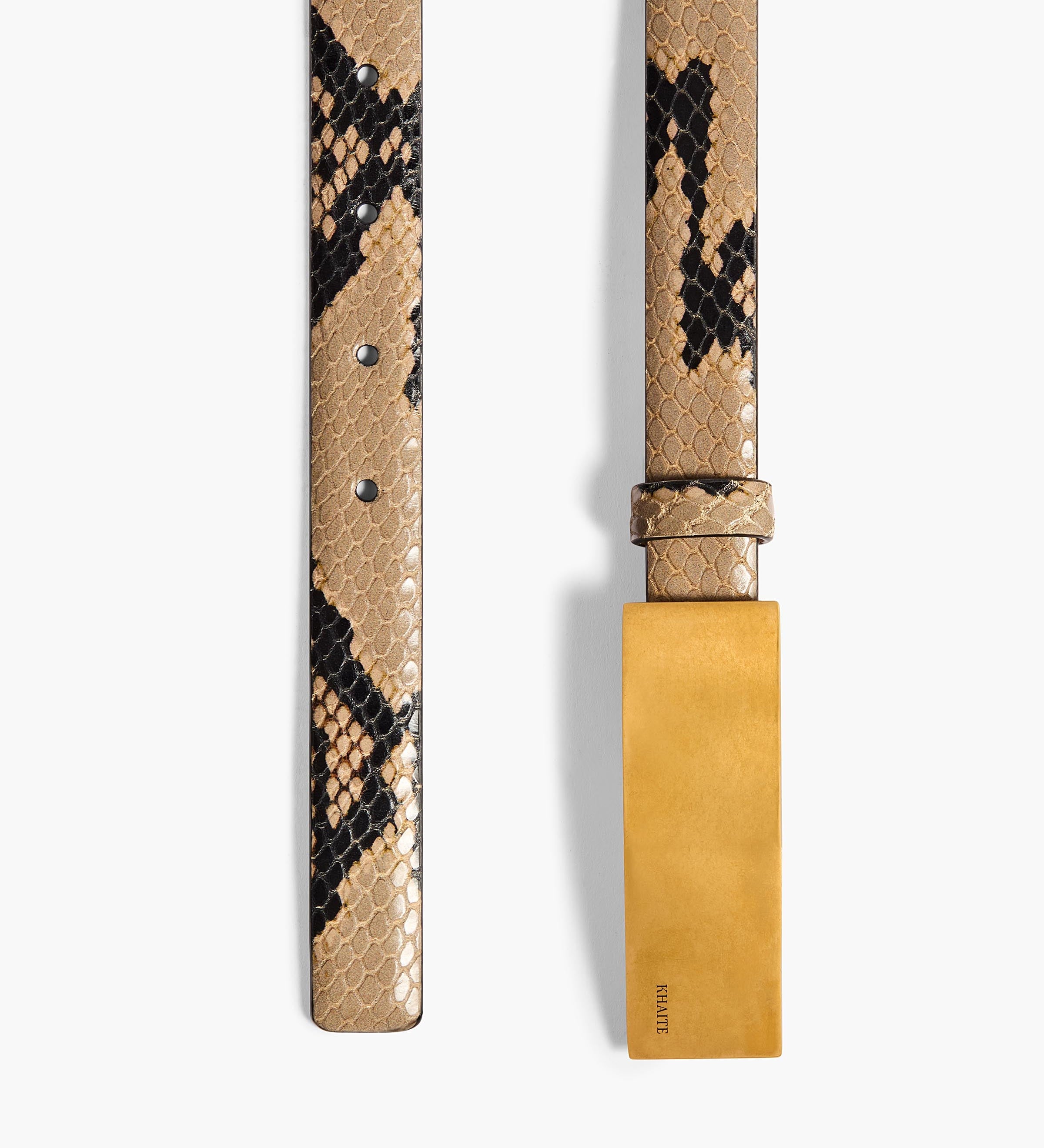 Khaite - Berlin Belt in Python - Embossed Taupe with Antique Gold