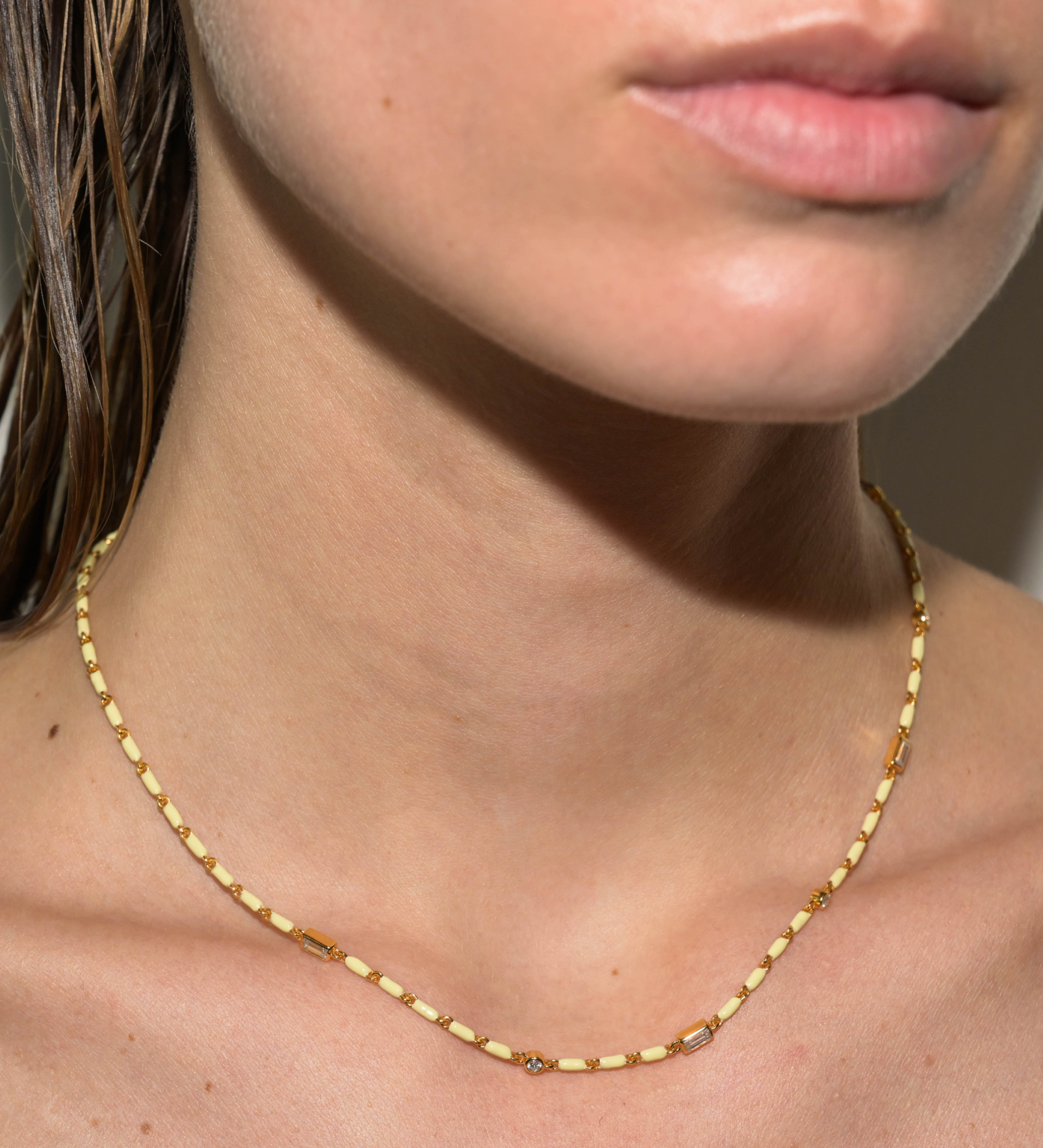 Dorsey - ENAMEL MOISSANITE NECKLACE IN BEURRE, 18K GOLD VERMEIL