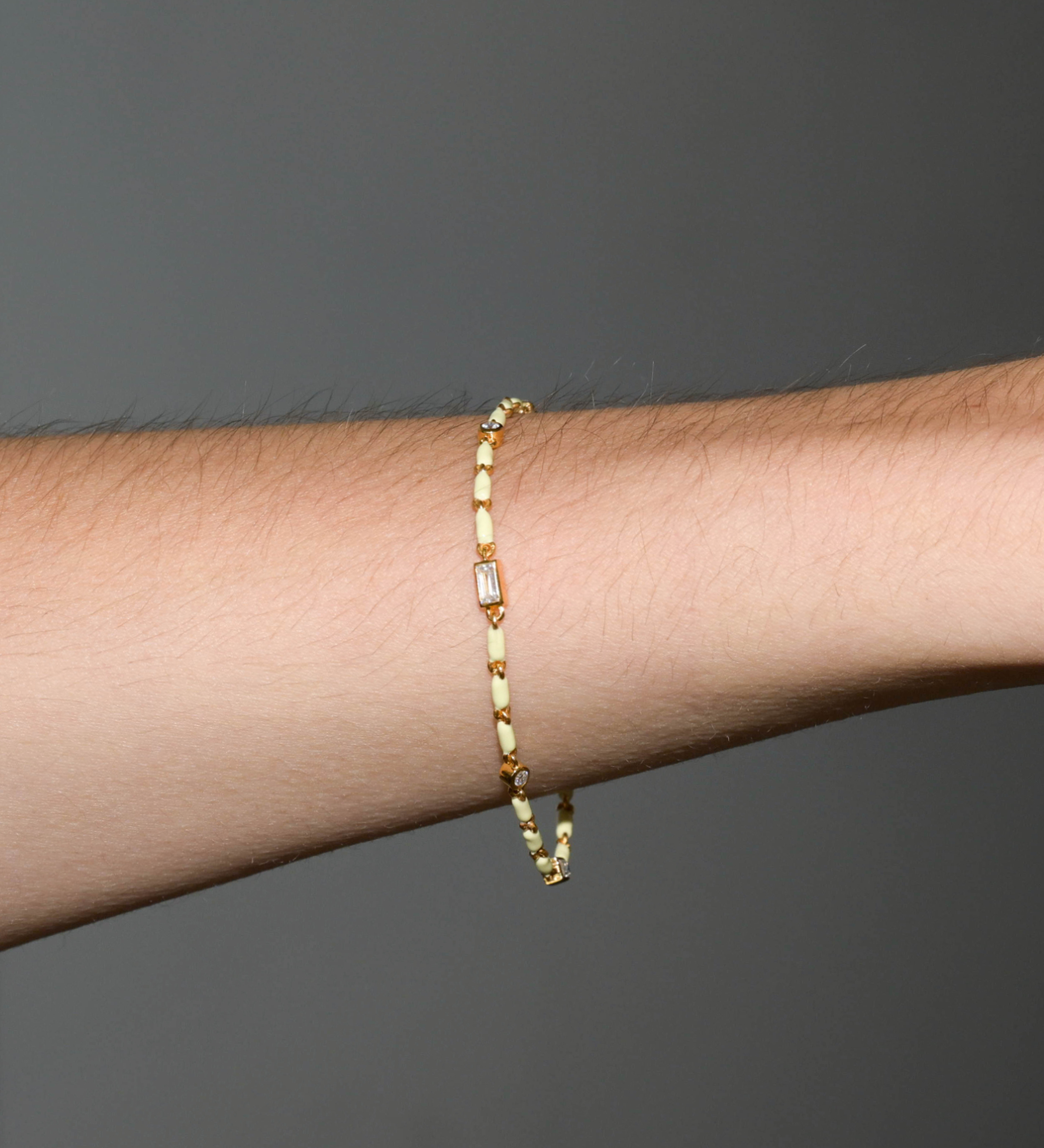 Dorsey - ENAMEL MOISSANITE BRACELET IN BEURRE, 18K GOLD VERMEIL