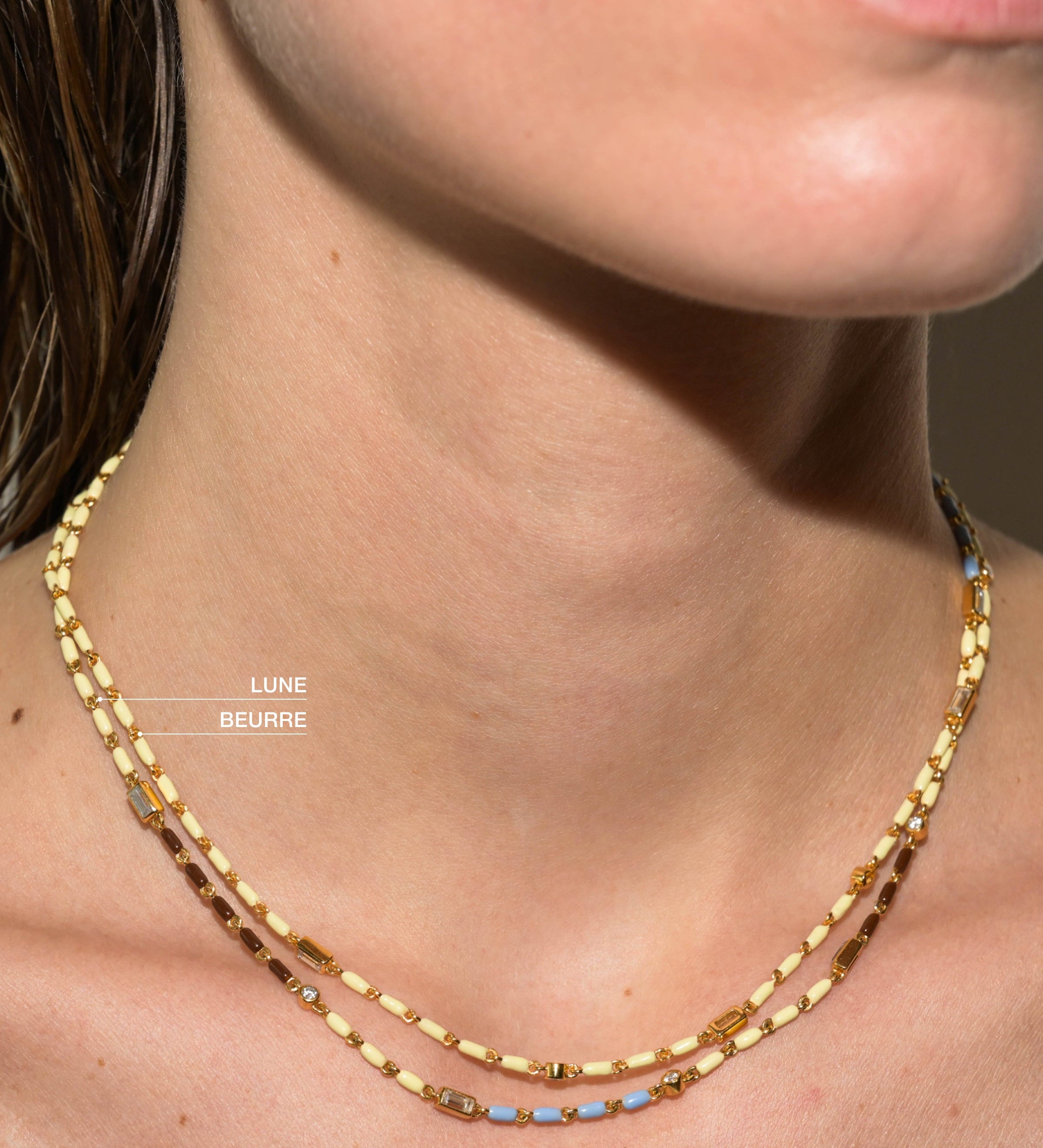 Dorsey - ENAMEL MOISSANITE NECKLACE IN BEURRE, 18K GOLD VERMEIL