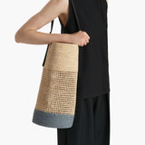 Khaite - Billie Bucket Bag in Natural and Lead Raffia
