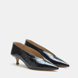 Le Monde Beryl - Babouche Kitten/ Coco Black Leather Croc Effect