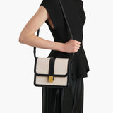 Khaite - Blake Crossbody Bag in Black Leather with Natural Canvas
