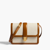 Khaite - Blake Crossbody Bag in Dark Honey Leather with Natural Canvas