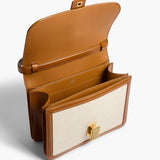 Khaite - Blake Crossbody Bag in Dark Honey Leather with Natural Canvas