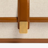 Khaite - Blake Crossbody Bag in Dark Honey Leather with Natural Canvas