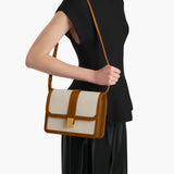 Khaite - Blake Crossbody Bag in Dark Honey Leather with Natural Canvas
