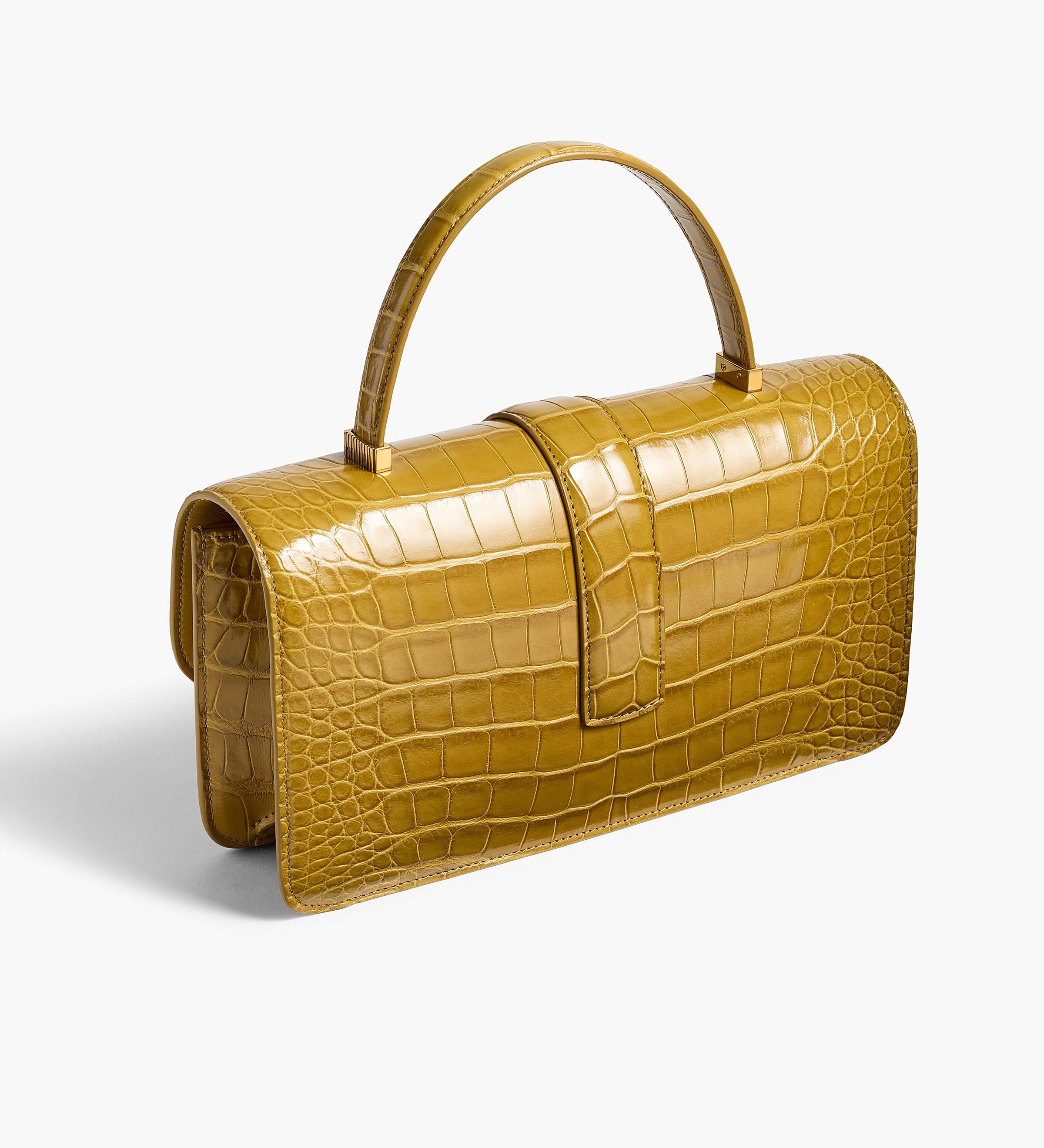 Khaite - Blake Top Handle Bag in Golden Olive Alligator