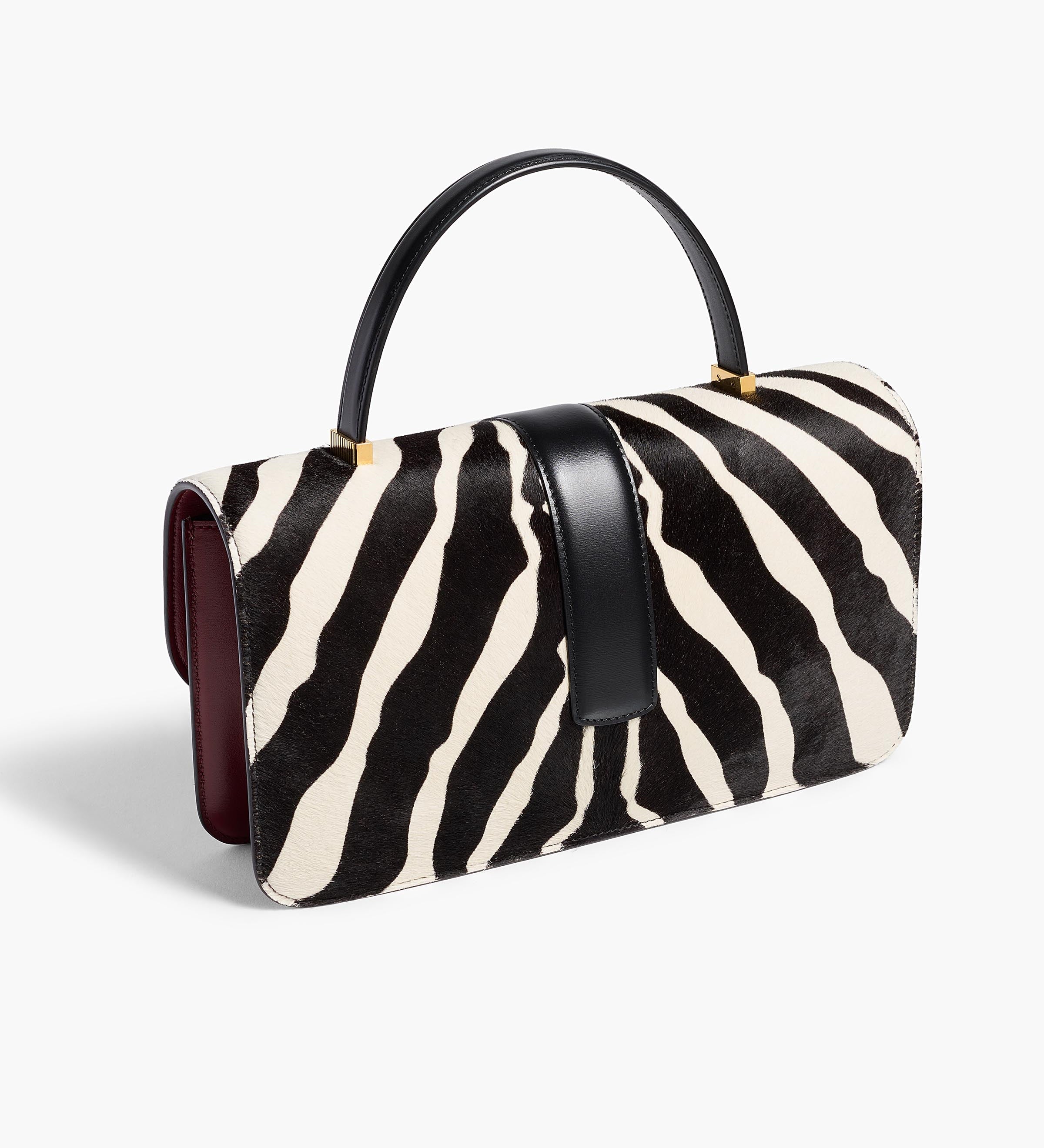 Khaite - Blake Top Handle Bag in Zebra Print Haircalf and Oxblood Leather