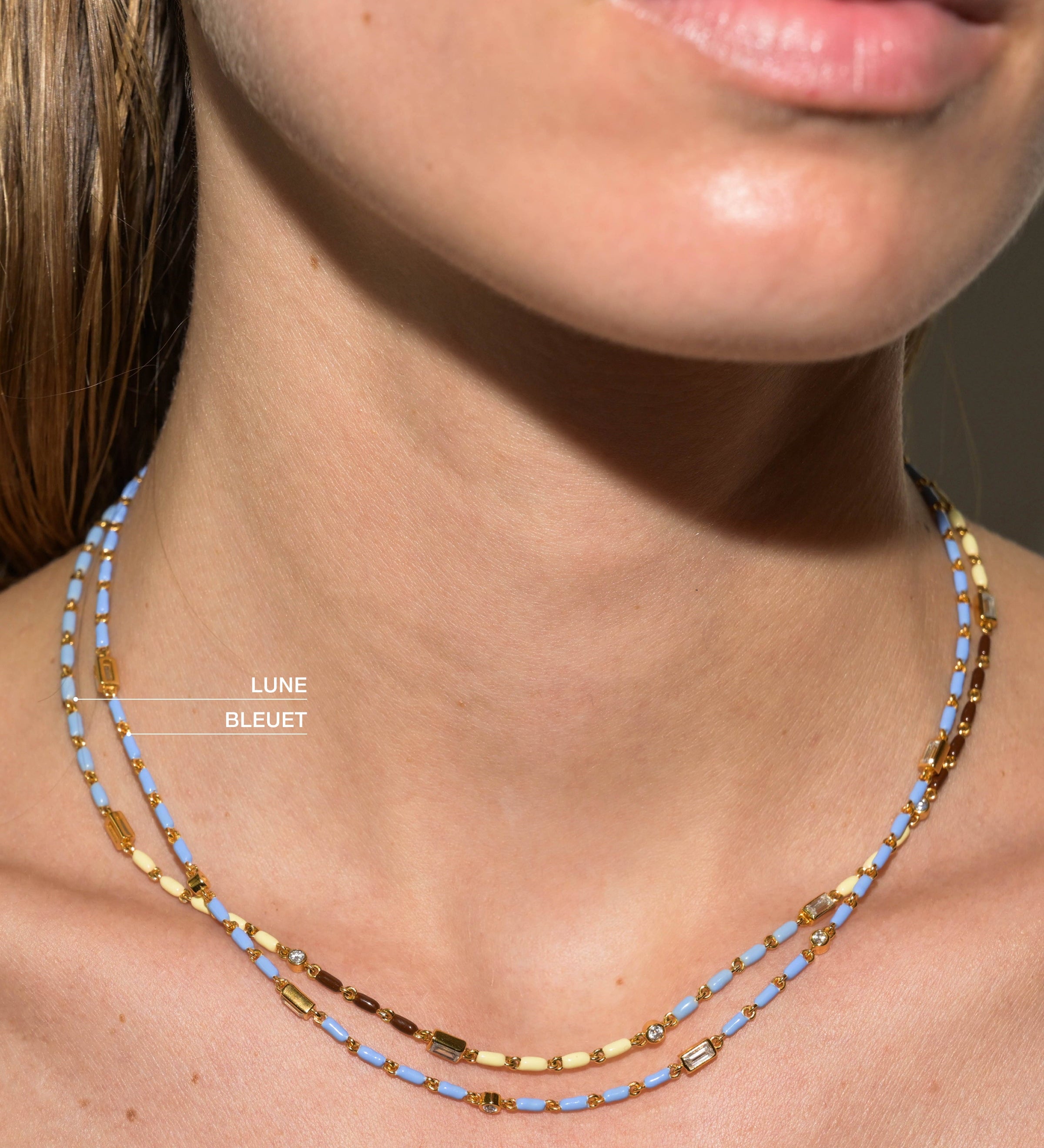 Dorsey - ENAMEL MOISSANITE NECKLACE IN BLEUET, 18K GOLD VERMEIL