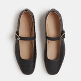 Le Monde Beryl - Ballet Mary Jane / Black Leather Ostrich Effect