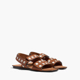 Khaite - Boden Sandal in Dark Tan Leather with Silver Studs