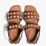 Khaite - Boden Sandal in Dark Tan Leather with Silver Studs