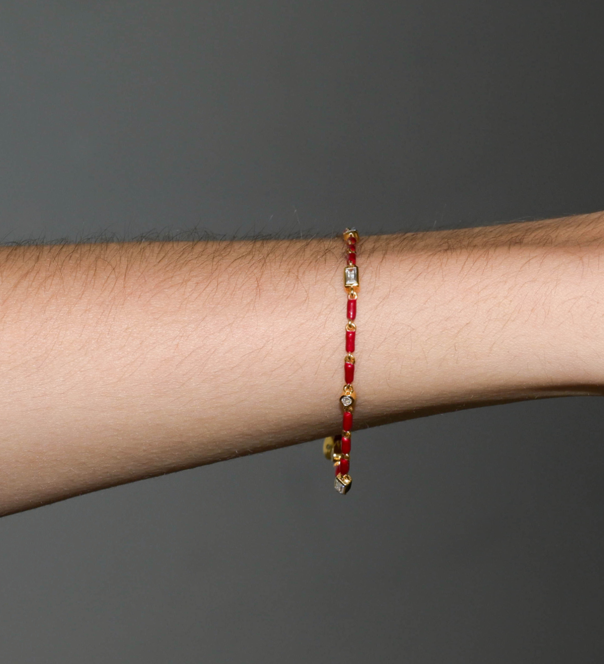 Dorsey - ENAMEL MOISSANITE BRACELET IN BORDEAUX, 18K GOLD VERMEIL