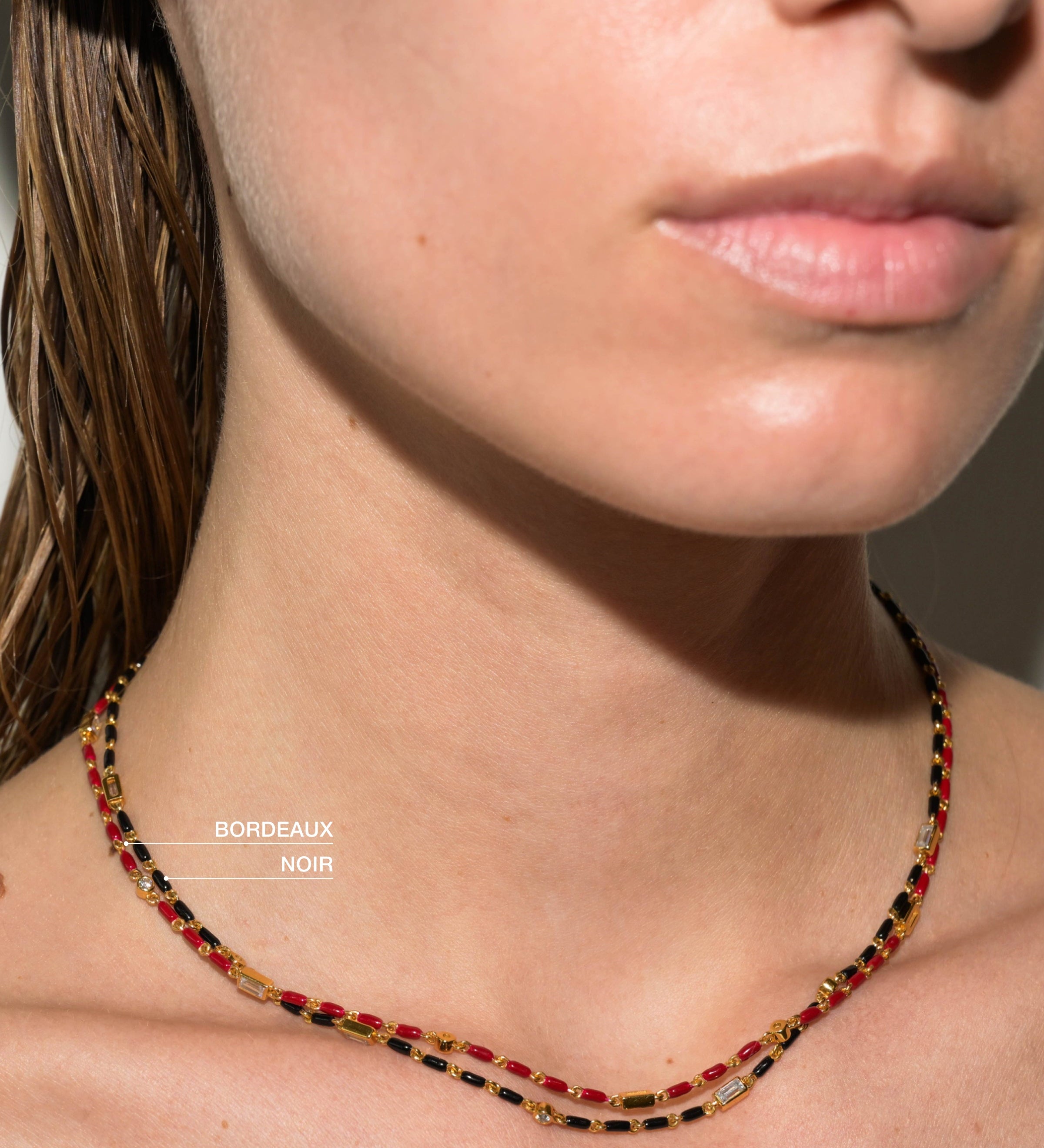 Dorsey - ENAMEL MOISSANITE NECKLACE IN BORDEAUX, 18K GOLD VERMEIL
