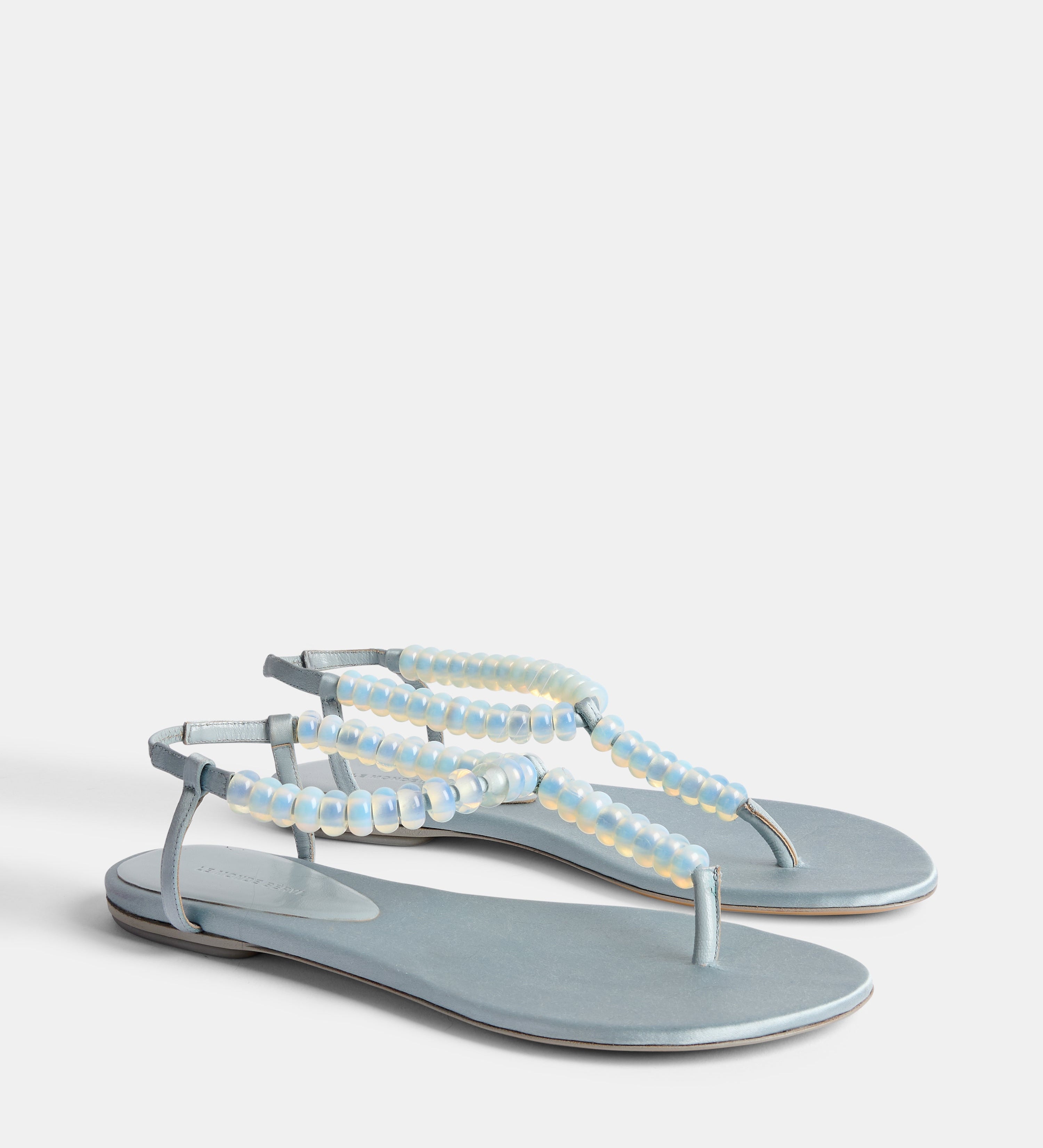 Le Monde Beryl - Beaded Thong / Ice Blue Satin