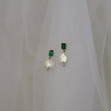 Kinn - Baroque Pearl Drop Earrings Emerald