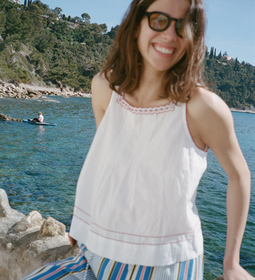 Ciao Lucia - Lexi Floral Embroidered White Voile Tank