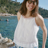 Ciao Lucia - Lexi Floral Embroidered White Voile Tank