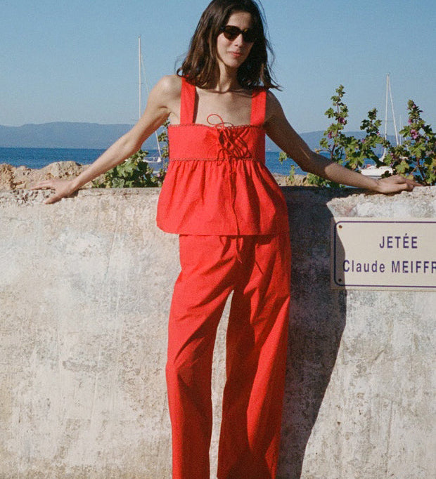 Ciao Lucia - Ander Red Cotton Poplin Lace Top