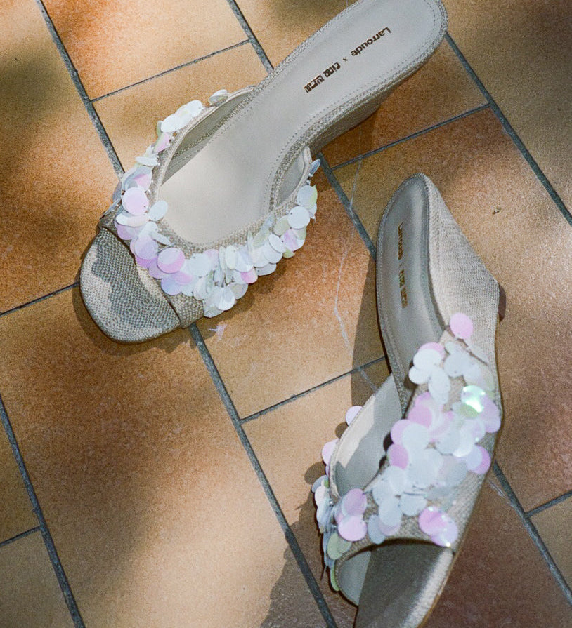 Ciao Lucia - Larroudé x Ciao Lucia: Madalena Wedge Mule Beige Raffia