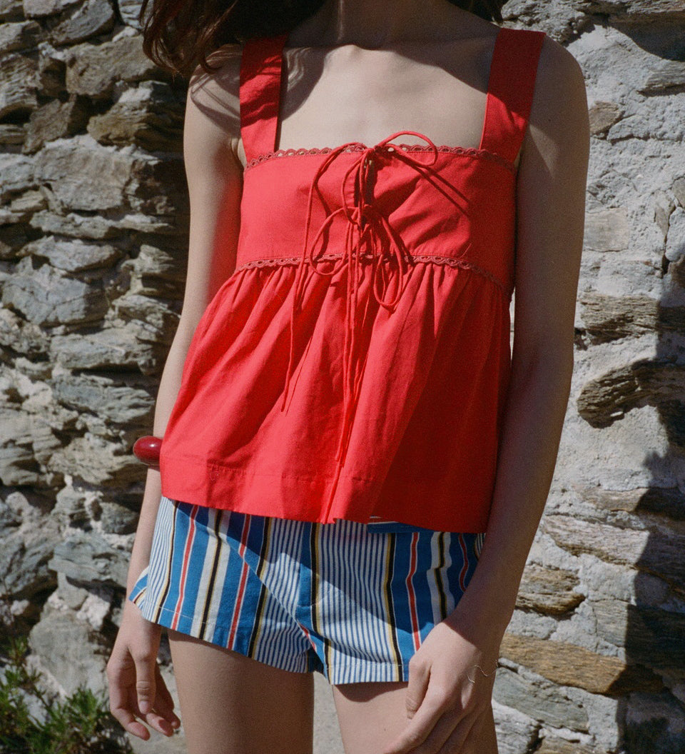 Ciao Lucia - Ander Red Cotton Poplin Lace Top