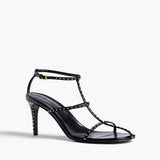 Khaite - Cage Sandal in Black Leather with Gold Studs