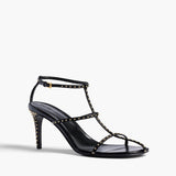 Khaite - Cage Sandal in Black Leather with Gold Studs