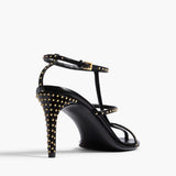 Khaite - Cage Sandal in Black Leather with Gold Studs