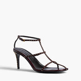 Khaite - Cage Sandal in Bordeaux Leather with Gold Studs