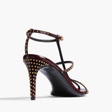 Khaite - Cage Sandal in Bordeaux Leather with Gold Studs