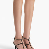 Khaite - Cage Sandal in Bordeaux Leather with Gold Studs