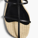Khaite - Cage Flat Sandal in Natural Raffia with Black Leather