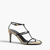 Khaite - Cage Sandal in Natural Raffia with Black Leather