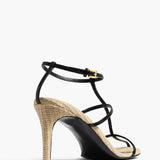 Khaite - Cage Sandal in Natural Raffia with Black Leather
