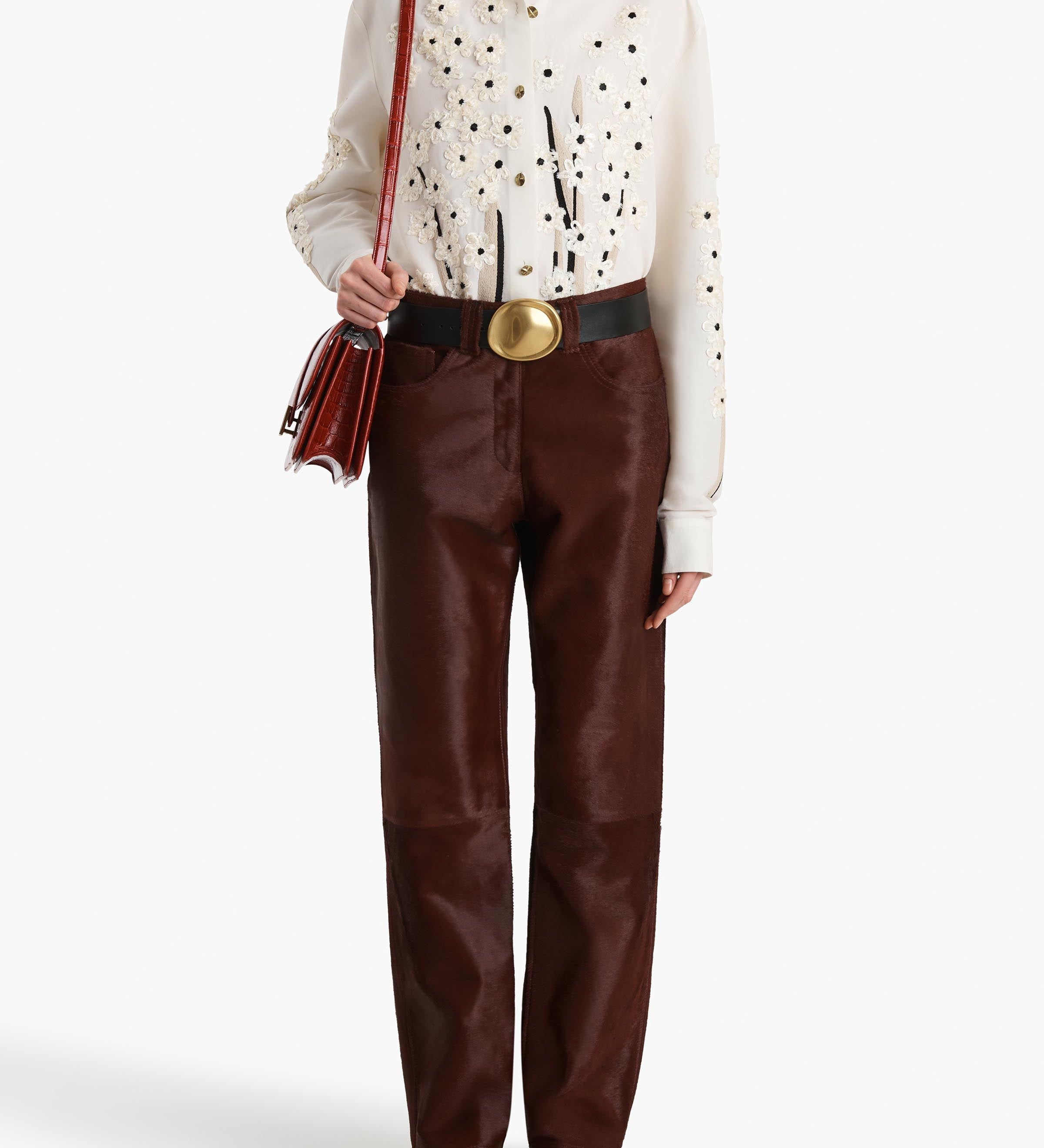 Khaite - Callum Pant in Bordeaux Haircalf