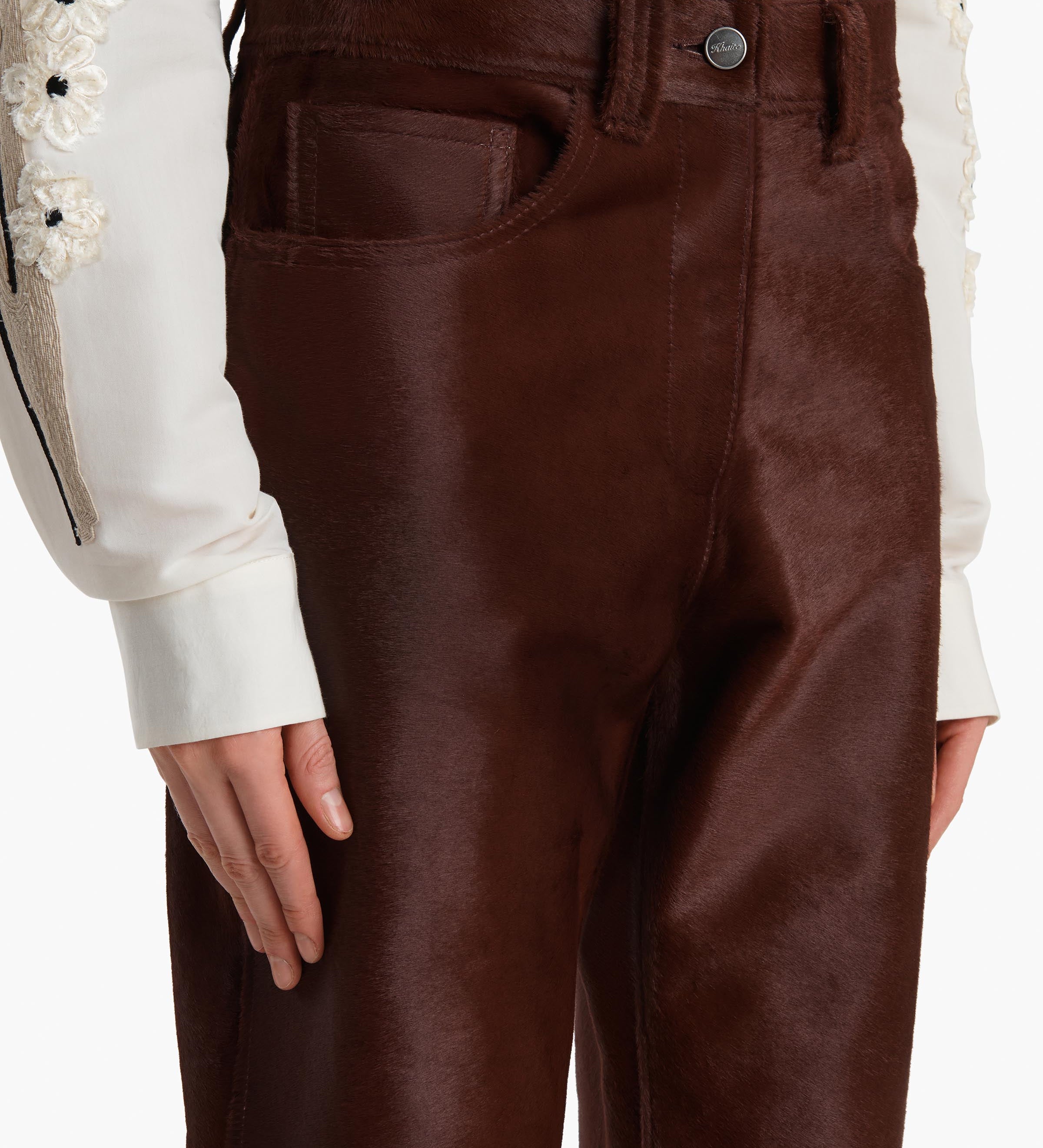 Khaite - Callum Pant in Bordeaux Haircalf