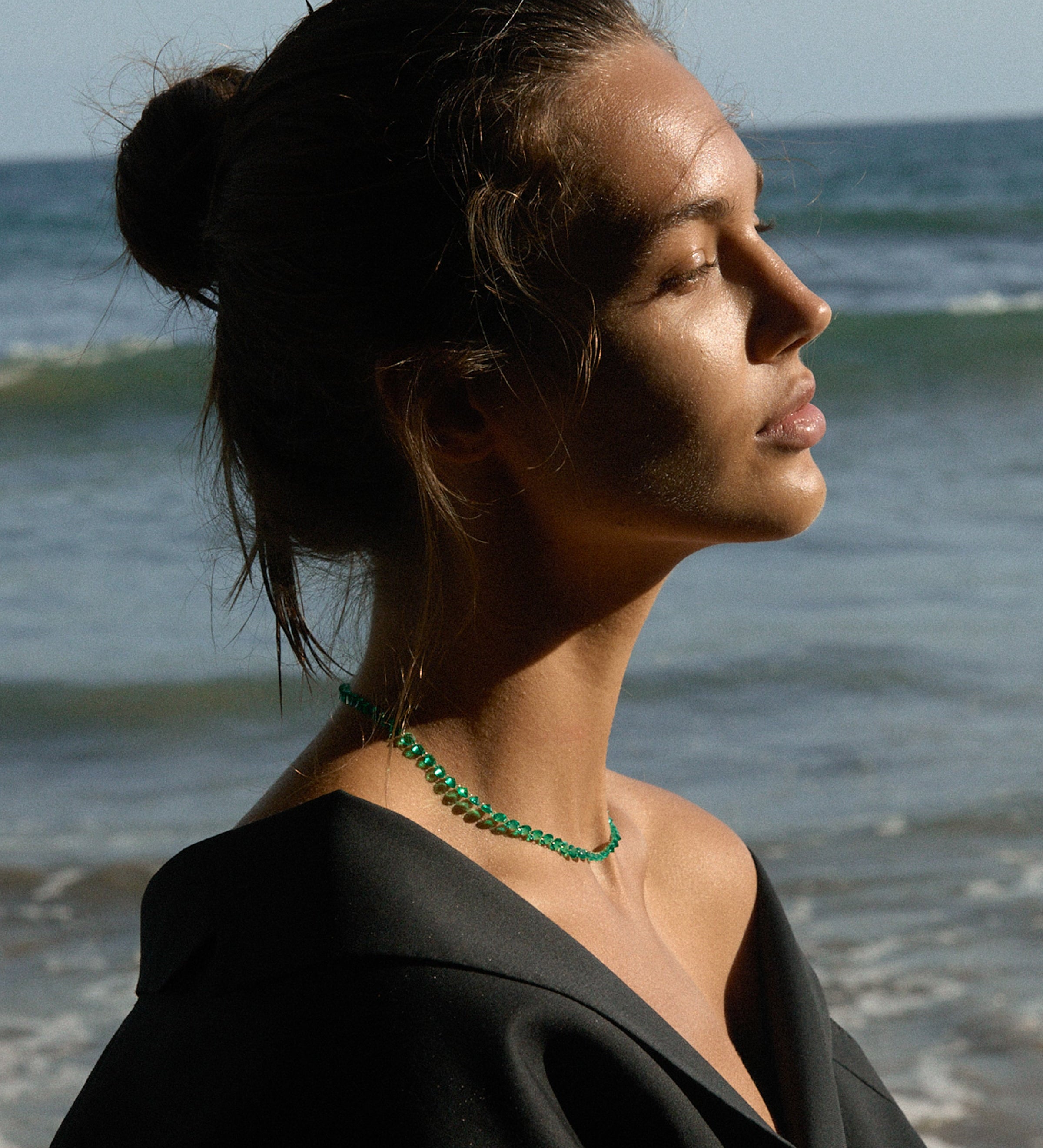 Dorsey - 14K FLOATING ETERNITY NECKLACE IN 5MM LAB EMERALD, 14K YELLOW GOLD