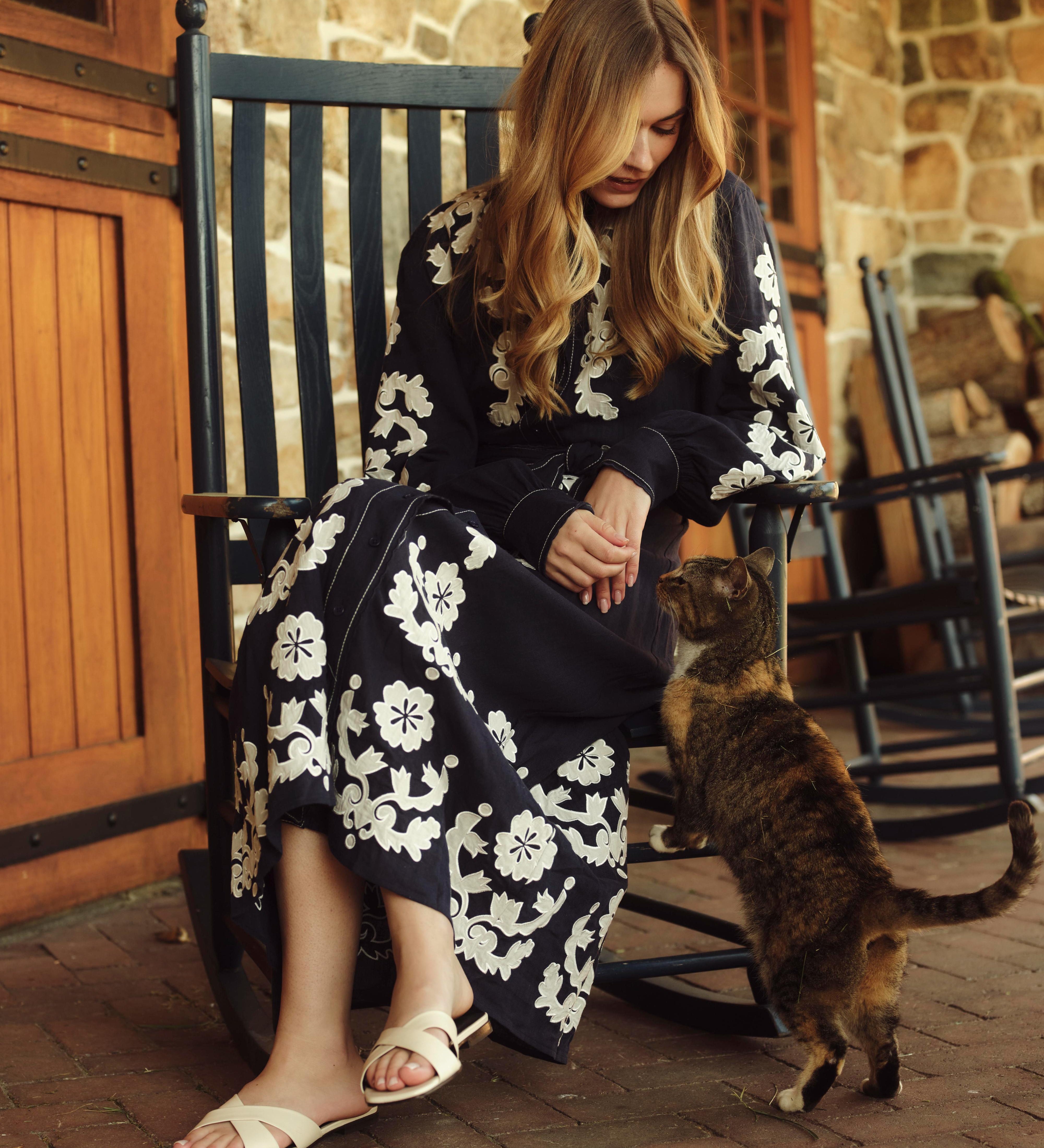 Cartolina - PF26 Ophelia Dress - Navy Prairie Floral Applique