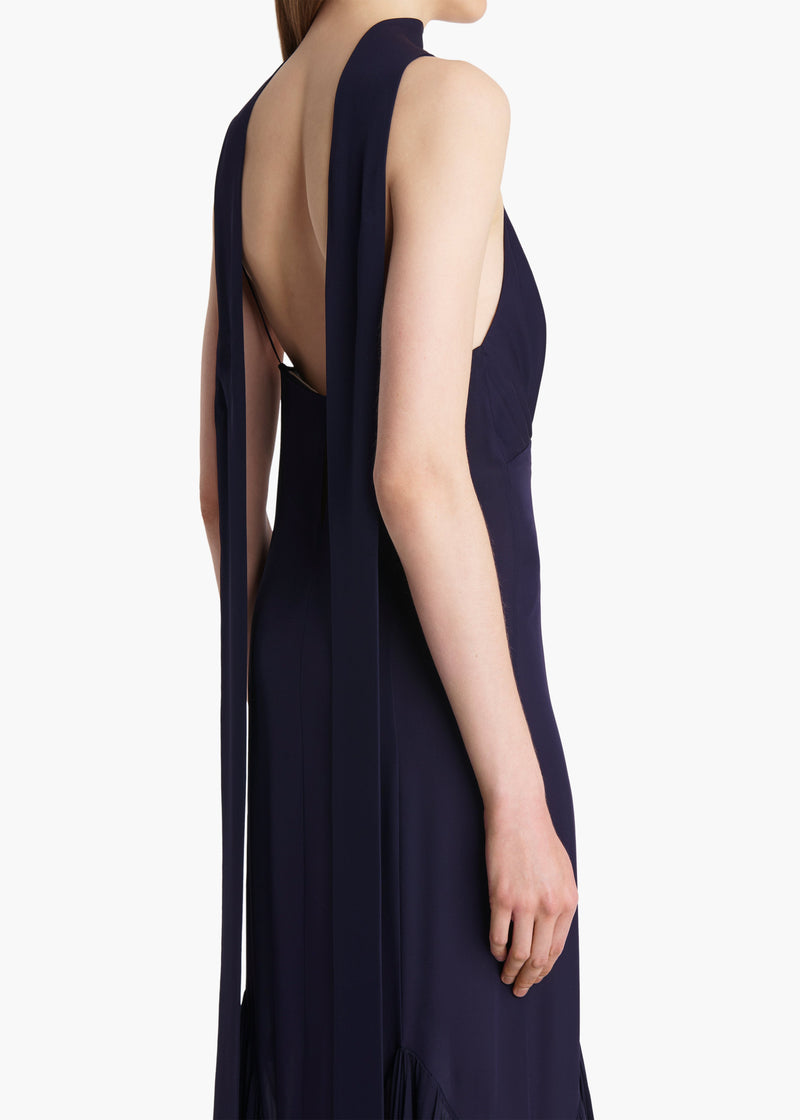 khaite candita dress blue millimeter silk georgette 2024-steals fit and flare denim Size:US Size 18W