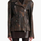Khaite - Catalina Jacket in Black and Natural Distressed Leather
