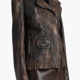 Khaite - Catalina Jacket in Black and Natural Distressed Leather