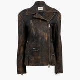 Khaite - Catalina Jacket in Black and Natural Distressed Leather