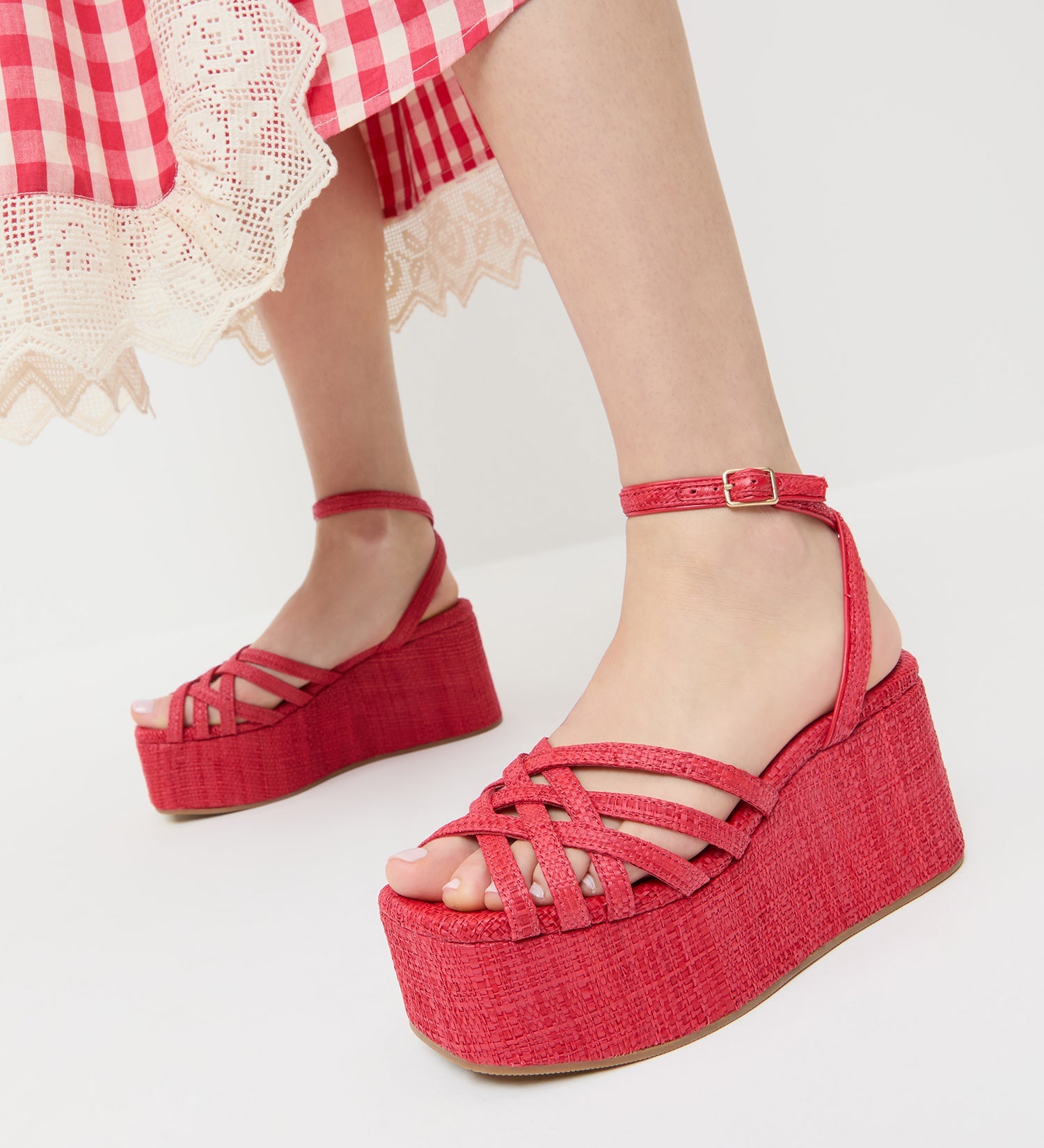 Loeffler Randall - Channing Red Raffia Platform Sandal