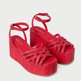 Loeffler Randall - Channing Red Raffia Platform Sandal