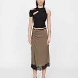 Christopher Esber - Crimped Lace Gathered Silk Skirt